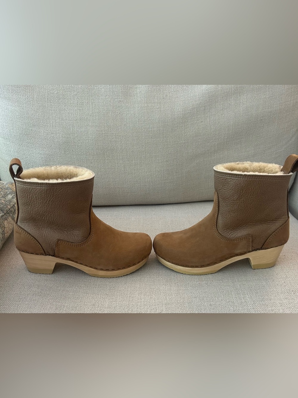 No.6 5" Pull On Shearling Clog Boot on Mid Heel in Honey Aviator - Picture 3 of 7